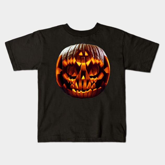 Scary Halloween Pumpkin Art Kids T-Shirt by Lower Expectations